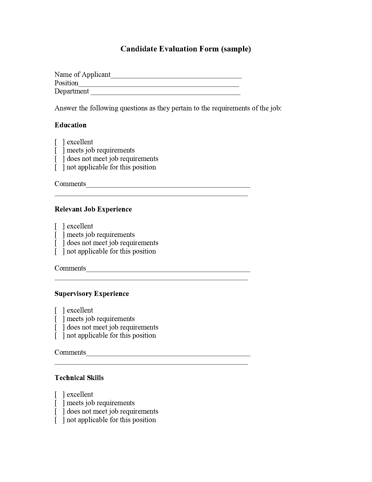 candidate evaluation form template