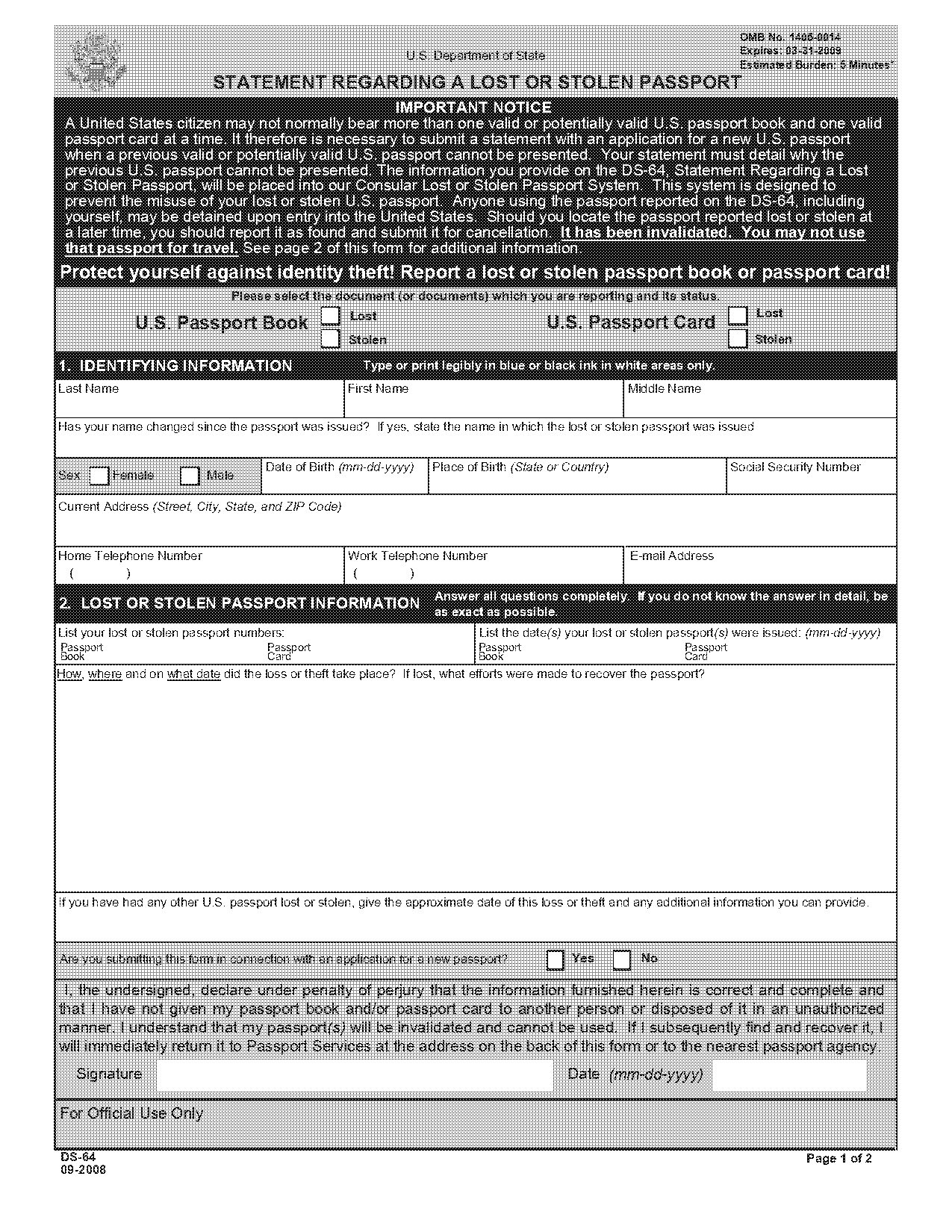 dept of state passport form