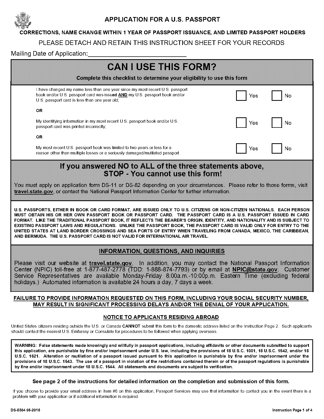 dept of state passport form