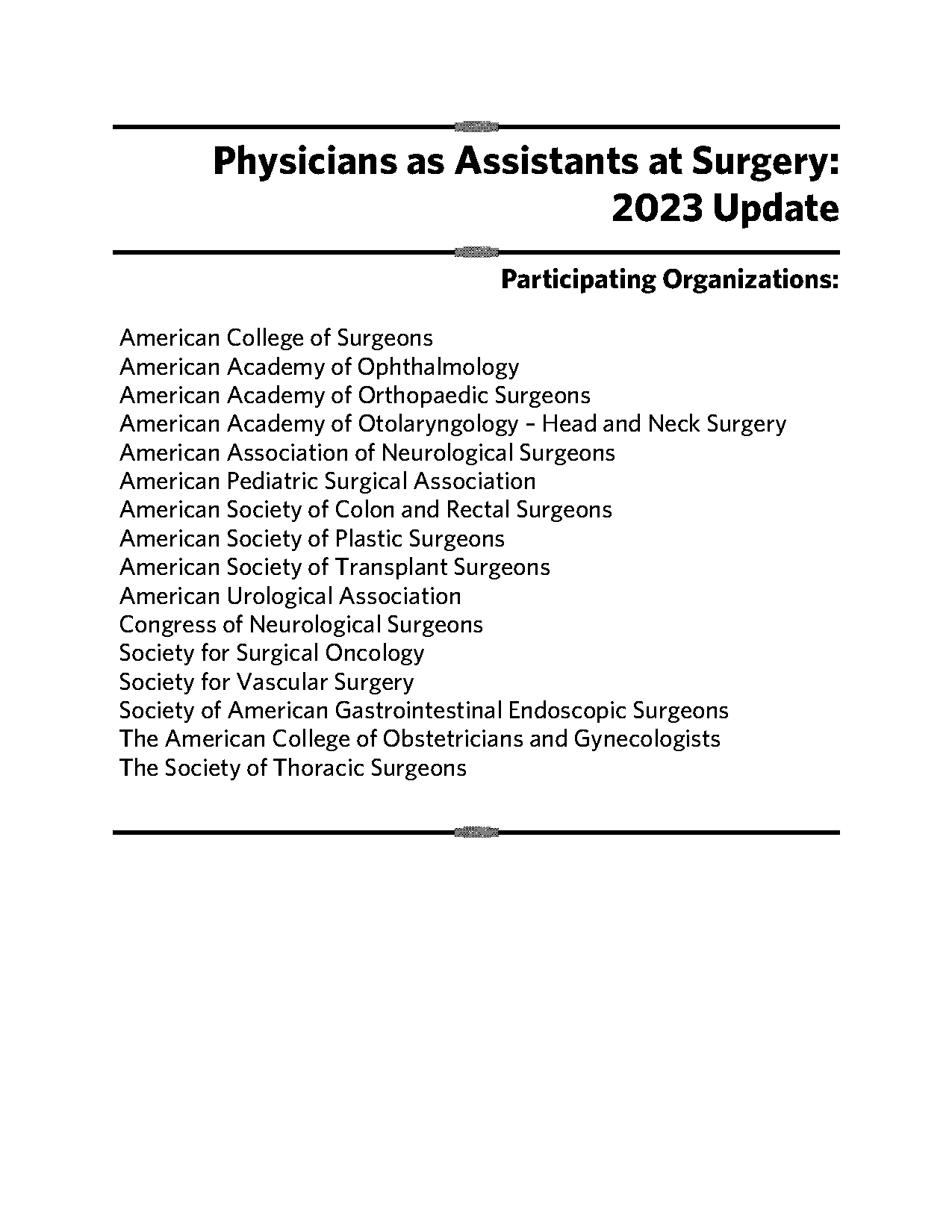 documentation for assistant at surgery services