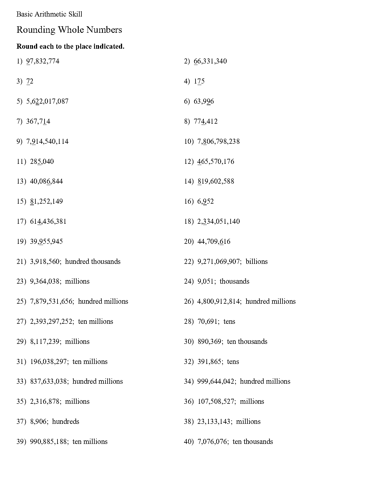 rounding numbers to tens and hundreds worksheet