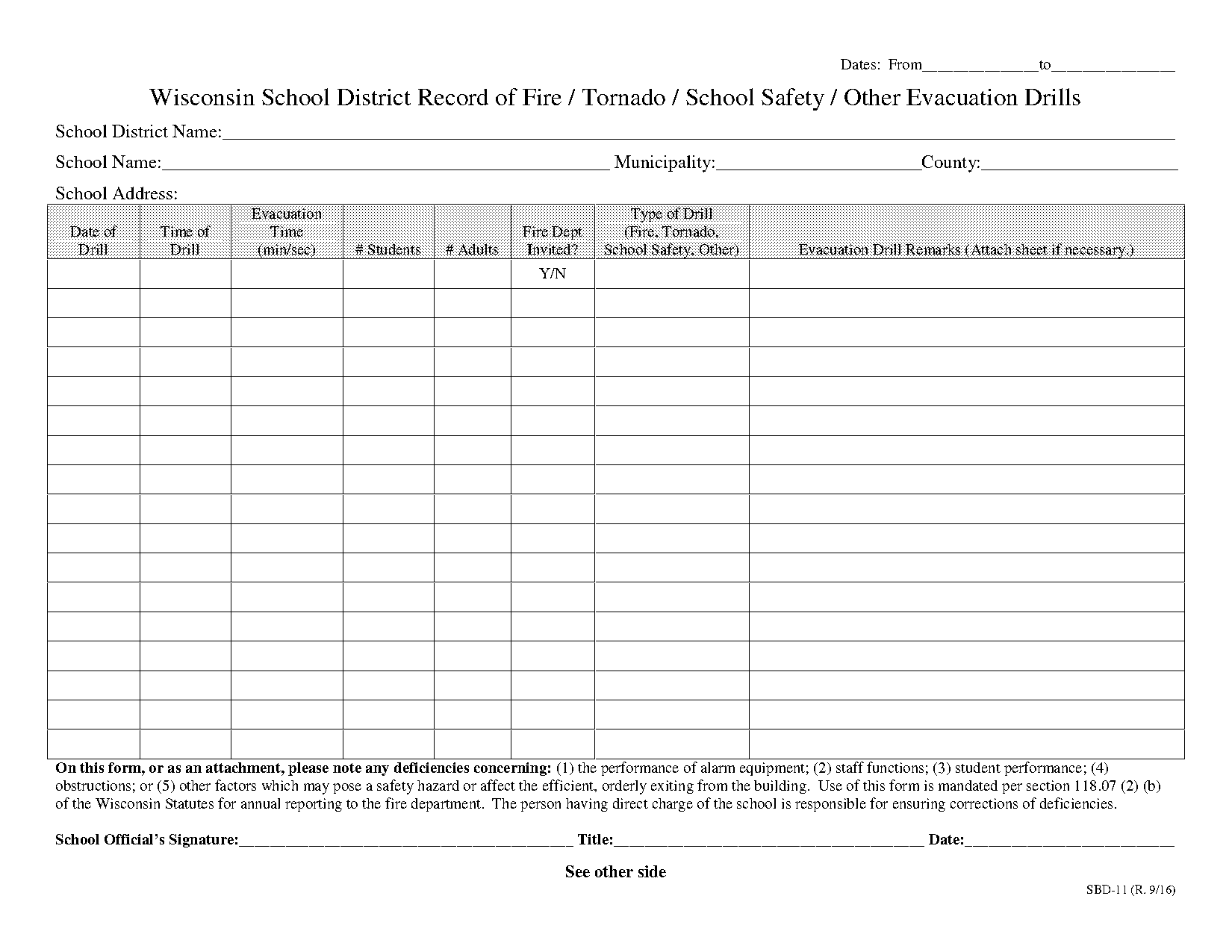 fire drill forms for schools