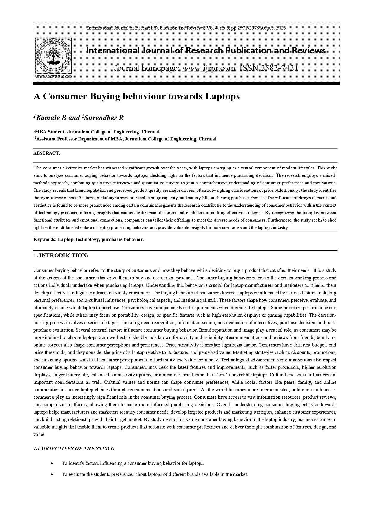 project report on consumer buying behaviour towards laptops