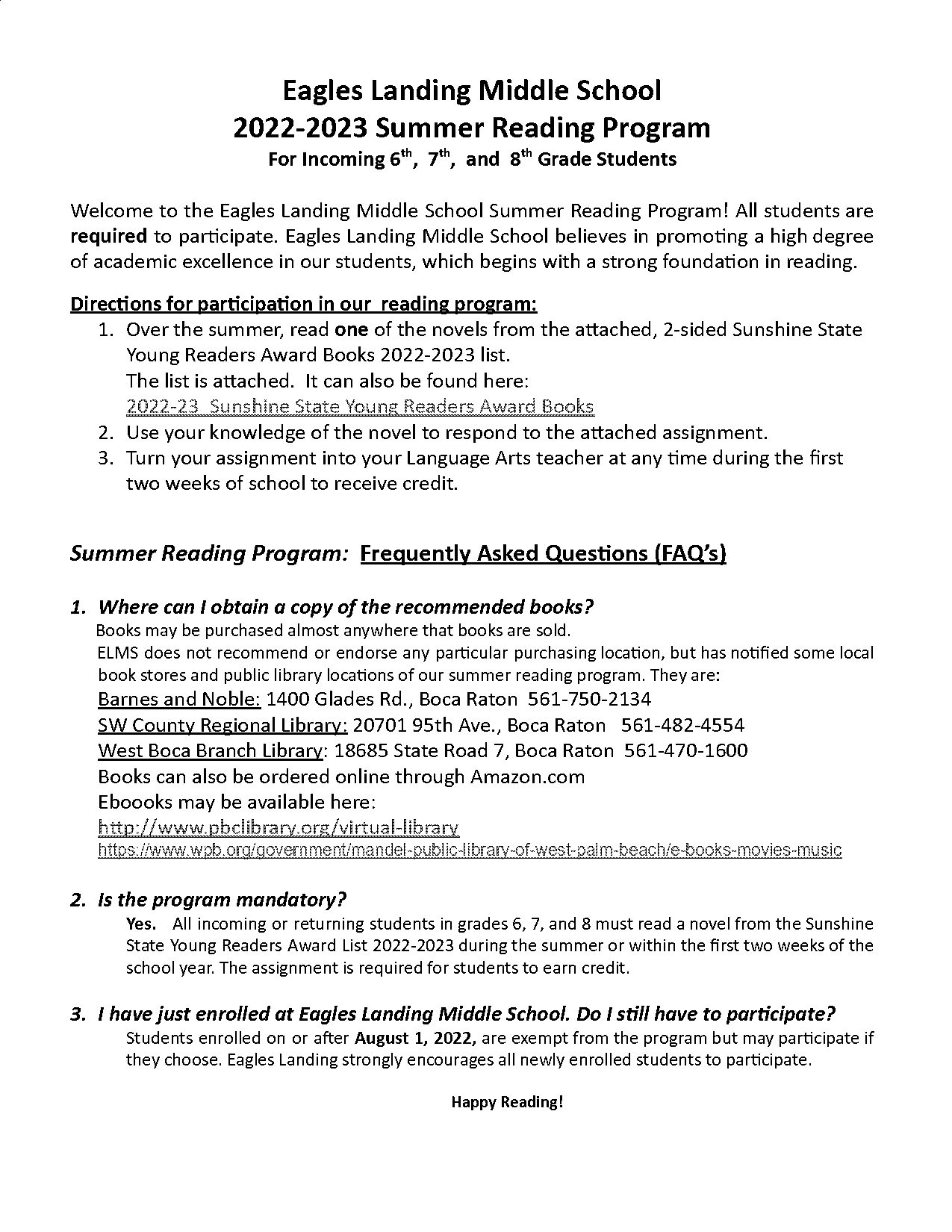 eagles landing middle school schedule