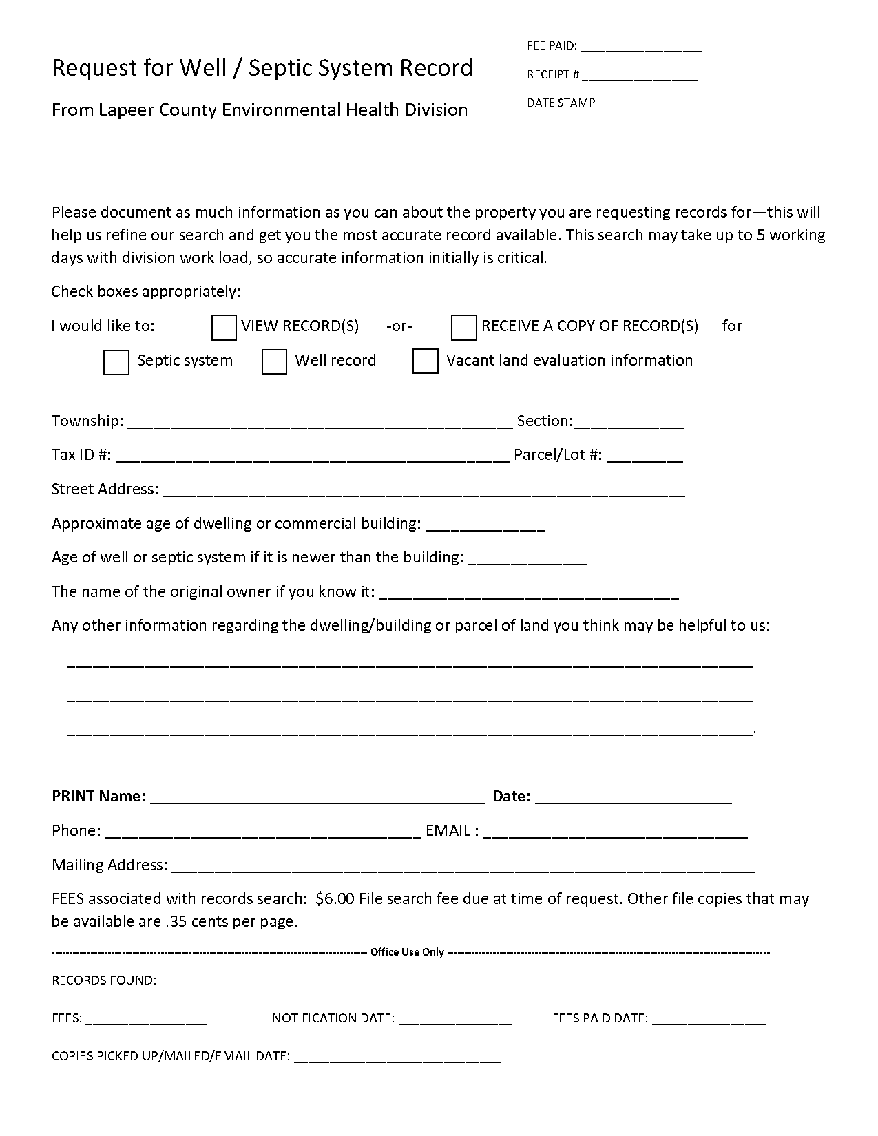 department of health cesspool request fillable form