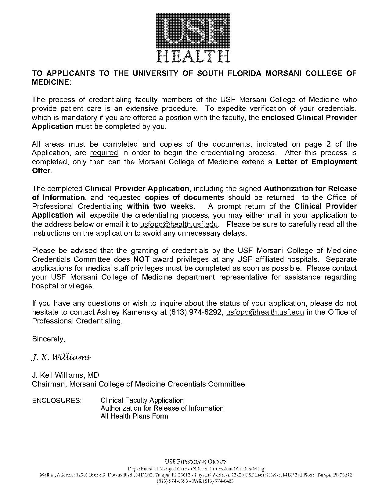 usf medical school additional application