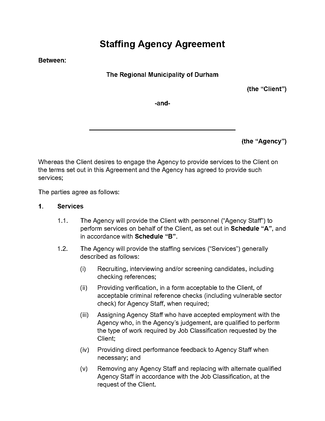 recruitment agency agreement sample