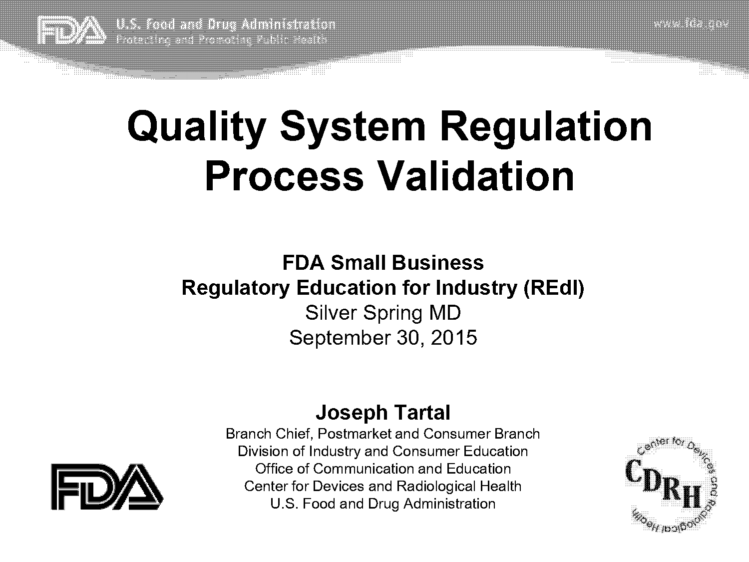 cdrh process validation guidance