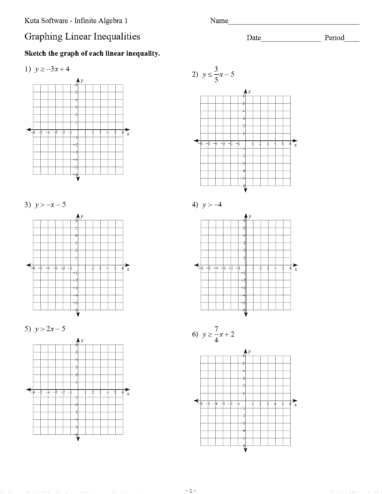 graphing inequalities worksheet with shading