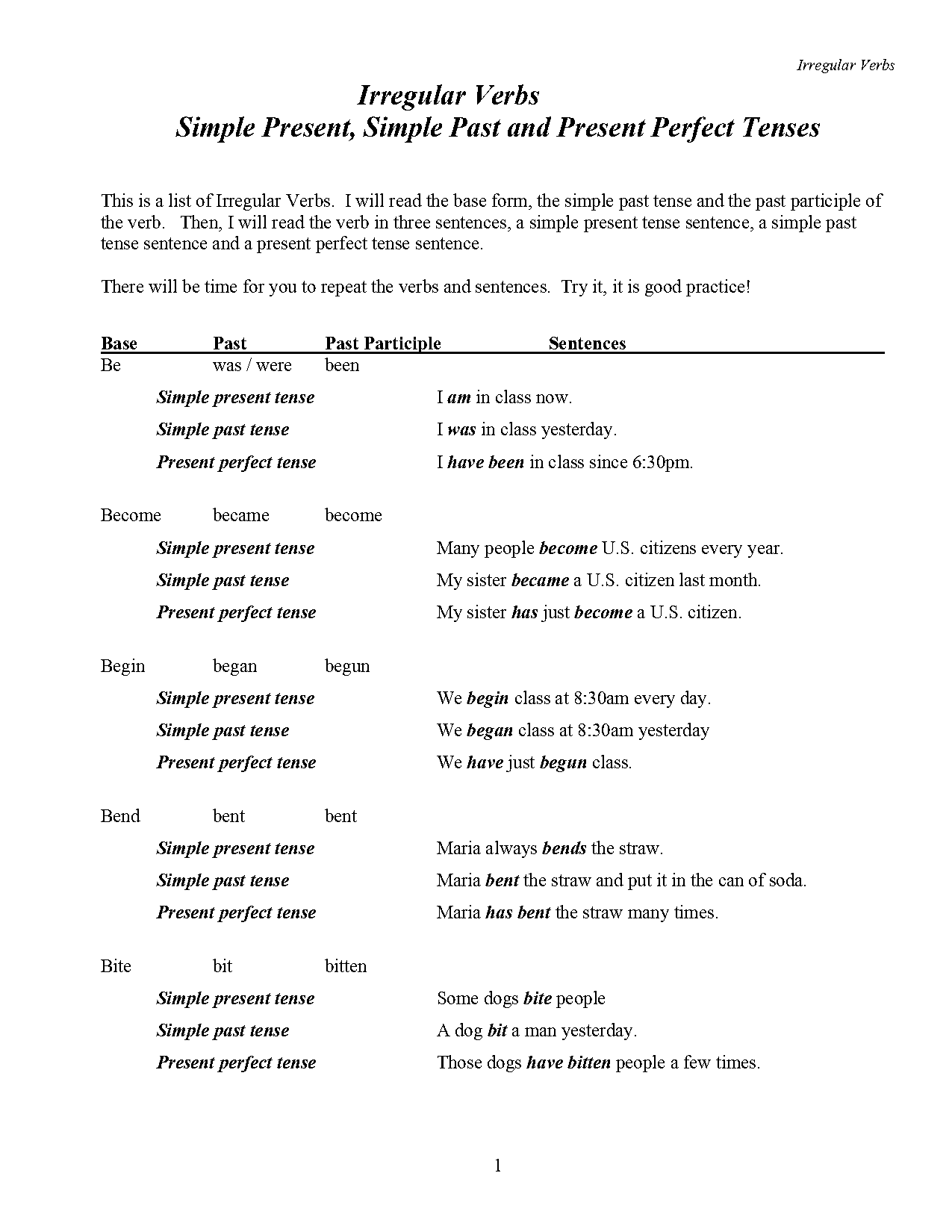 sentences in present simple with verb to be