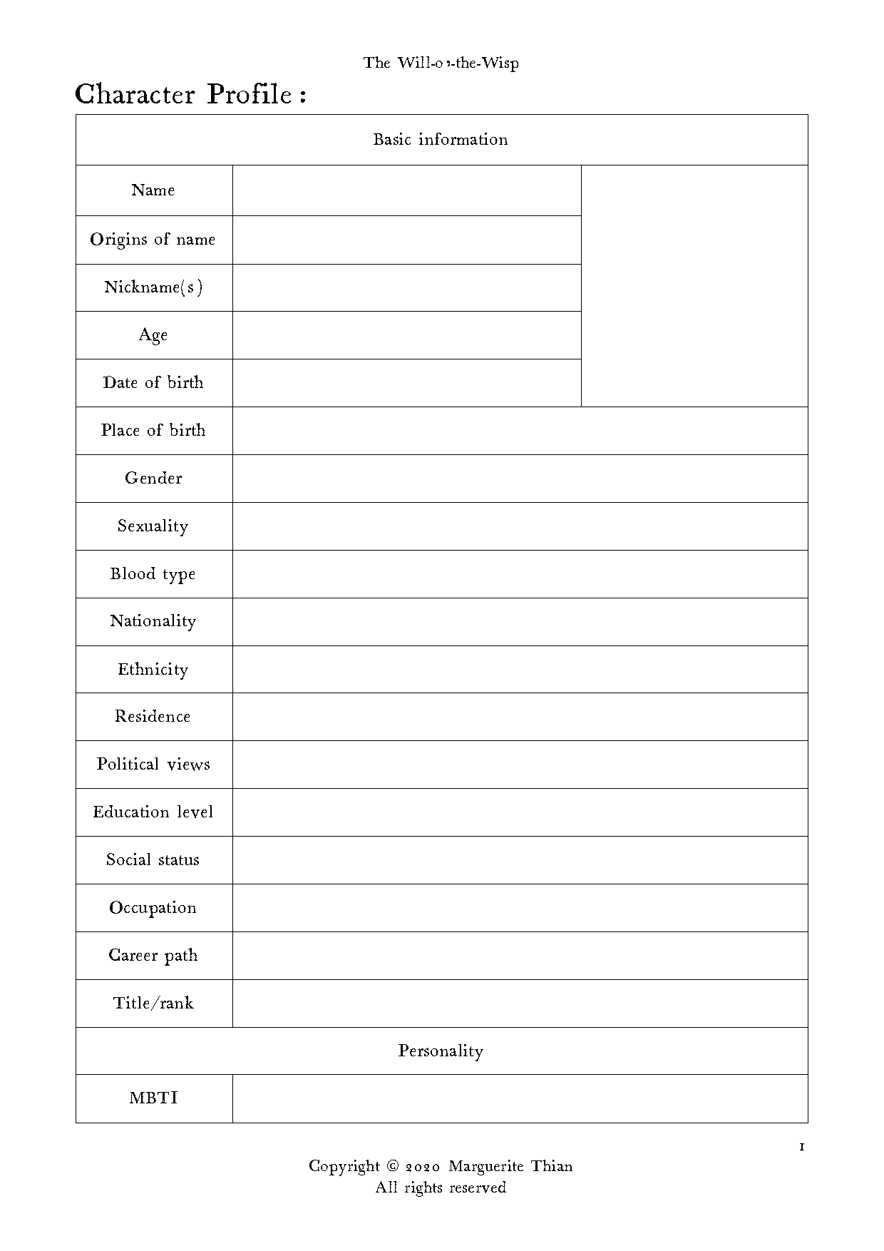 character profile sheet pdf