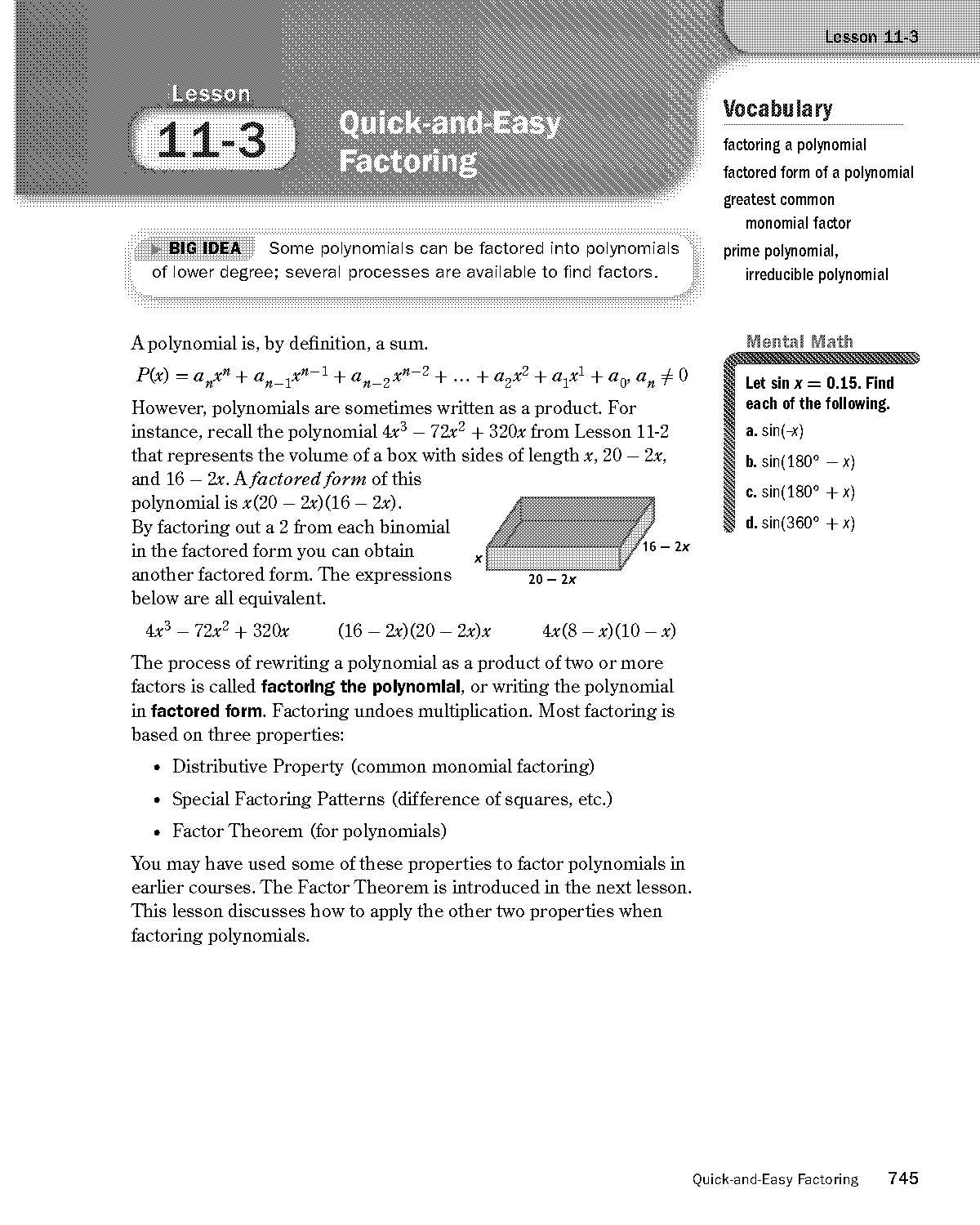 write the polynomial in factored form do not expand