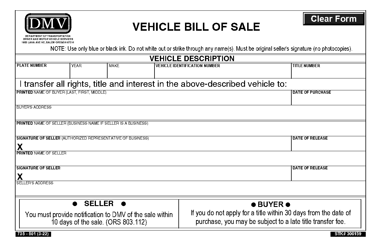 free blank bill of sale form download