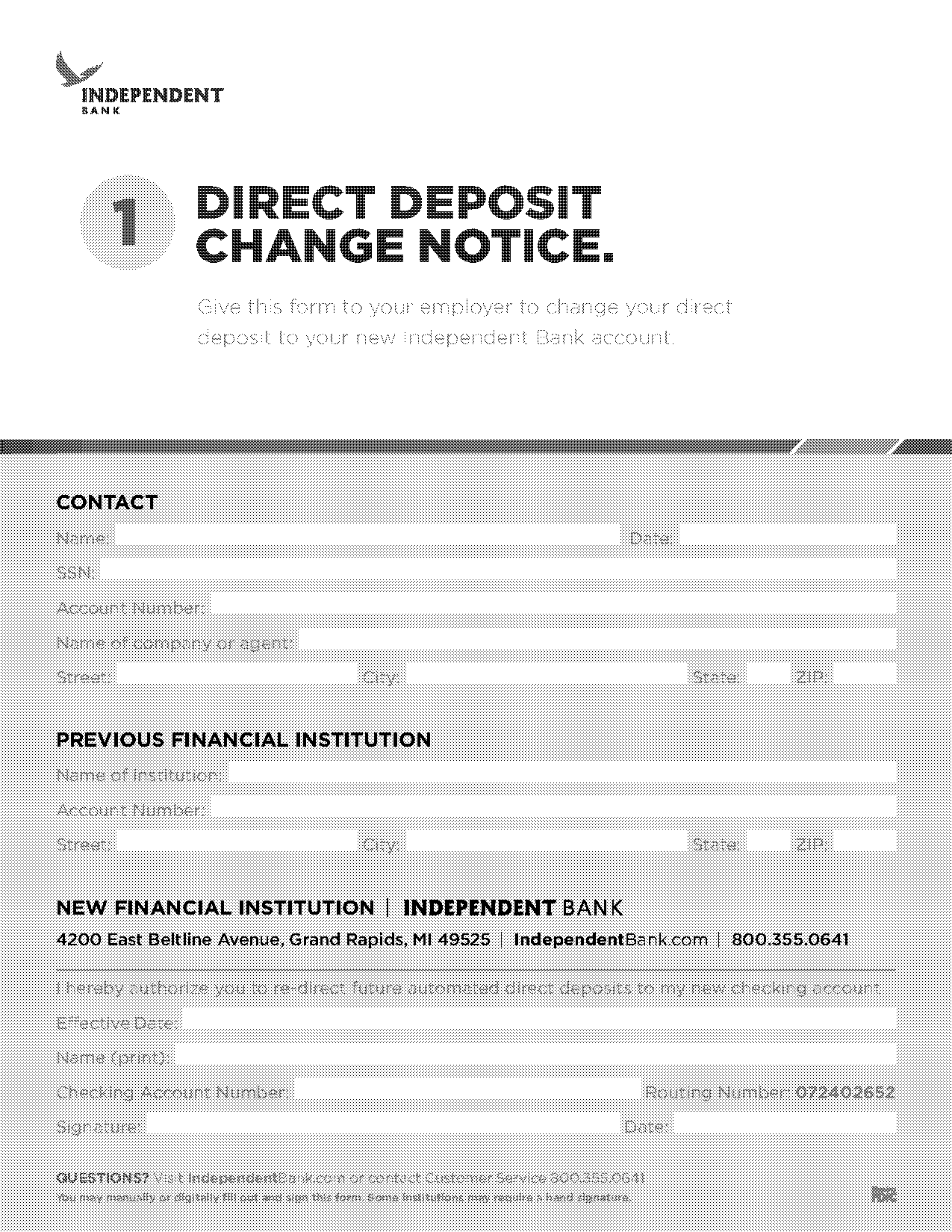 independent bank direct deposit form