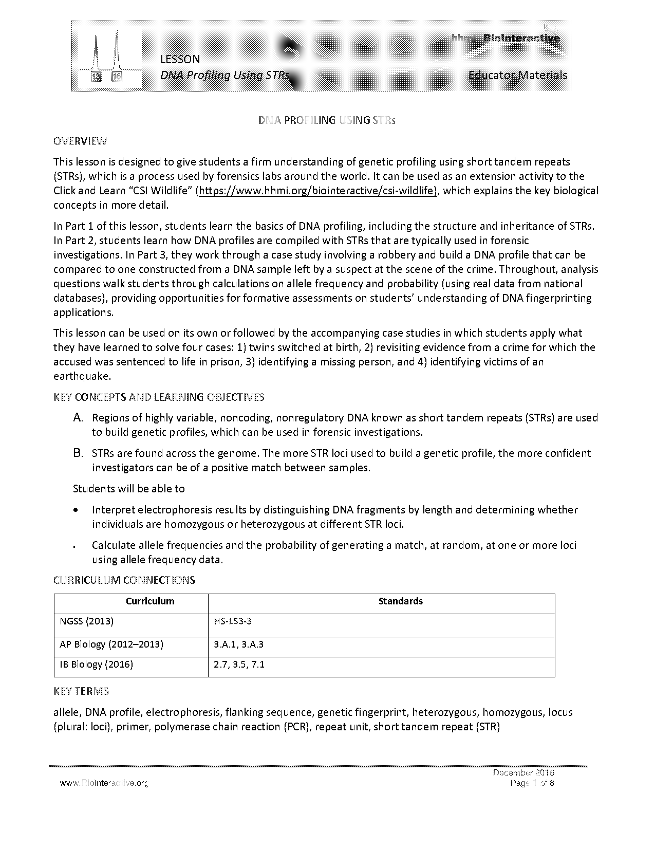 dna structure to profiling worksheet key