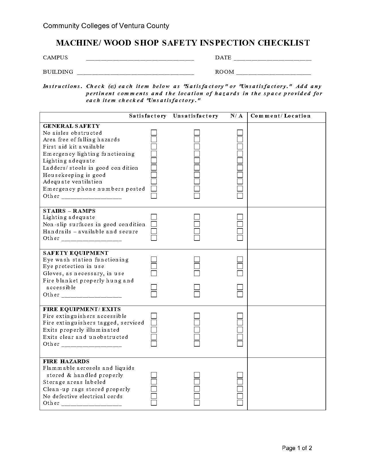 machine safety inspection checklist