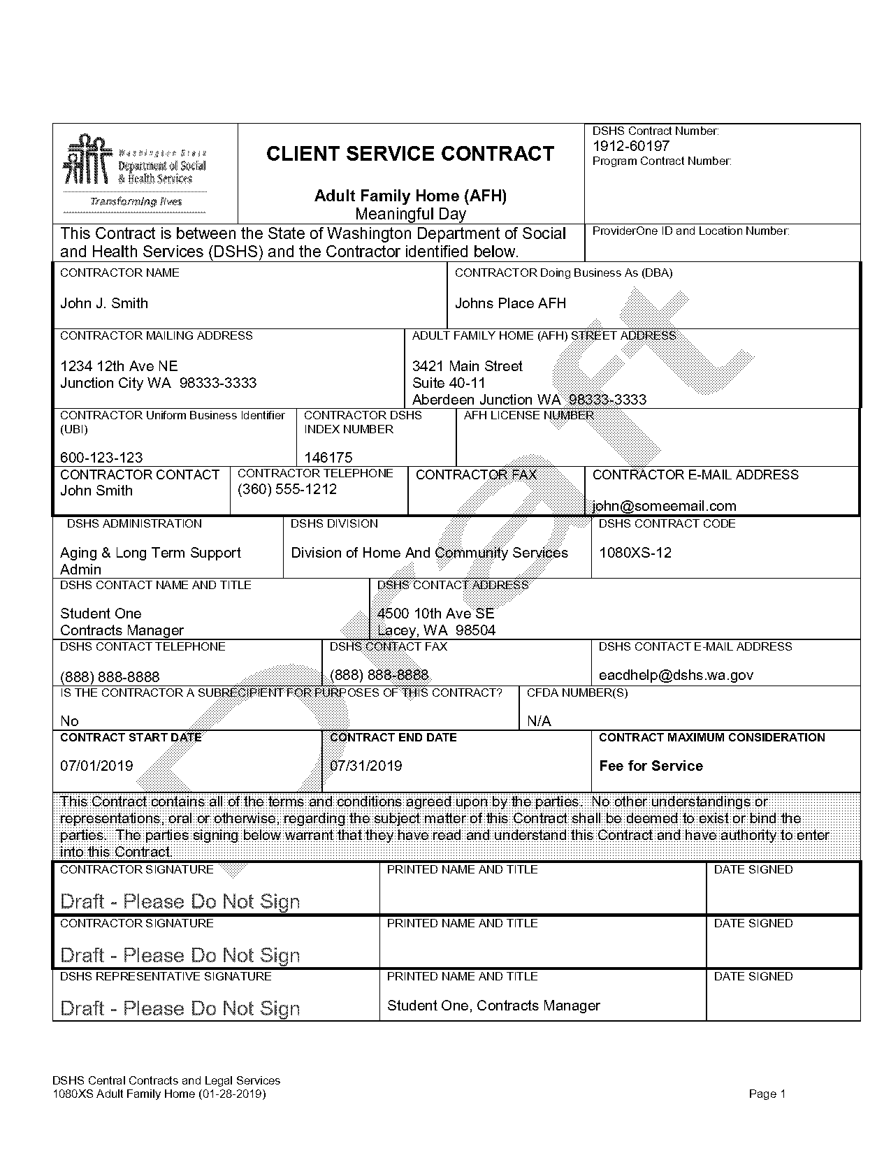 sample of client contractor agreement form