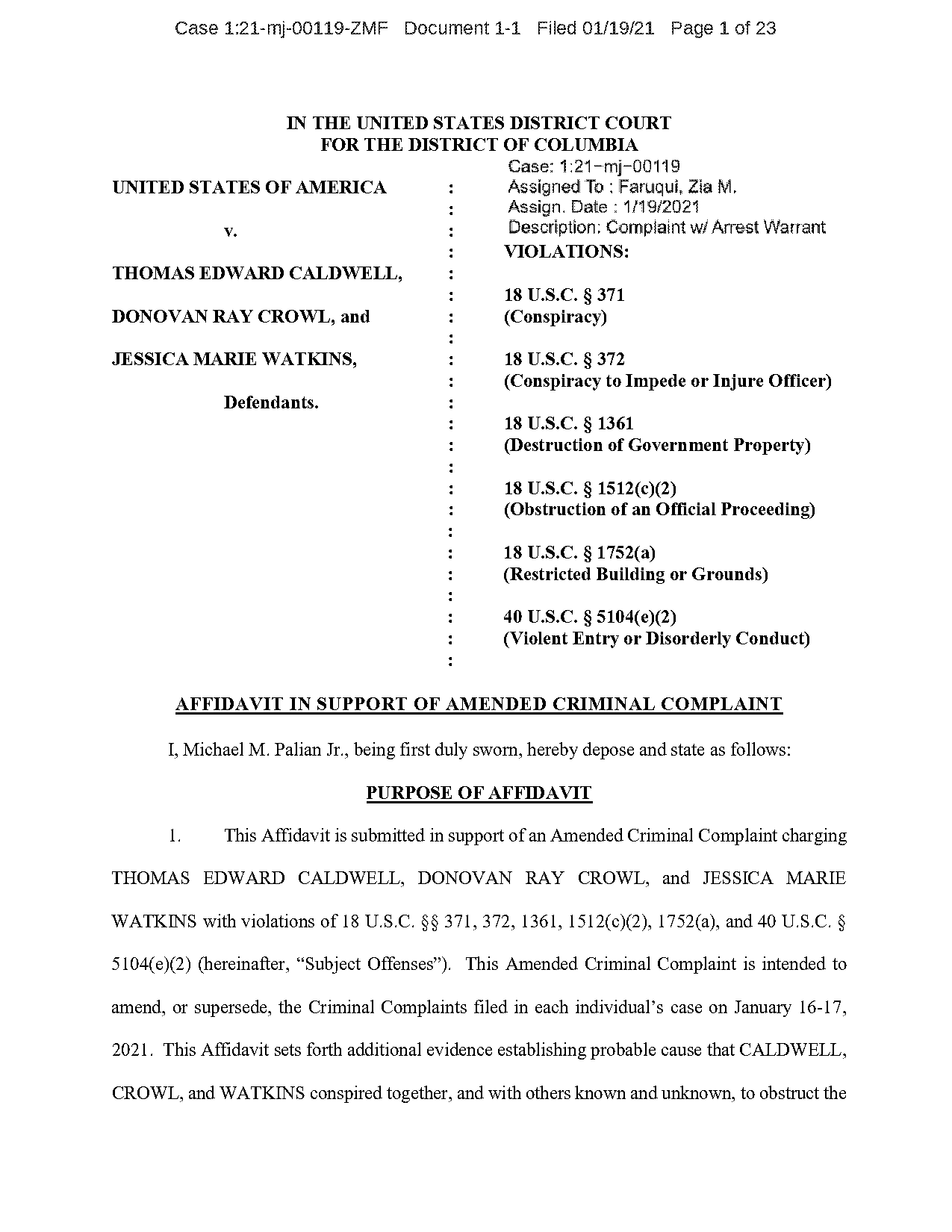 keeper of the records affidavit