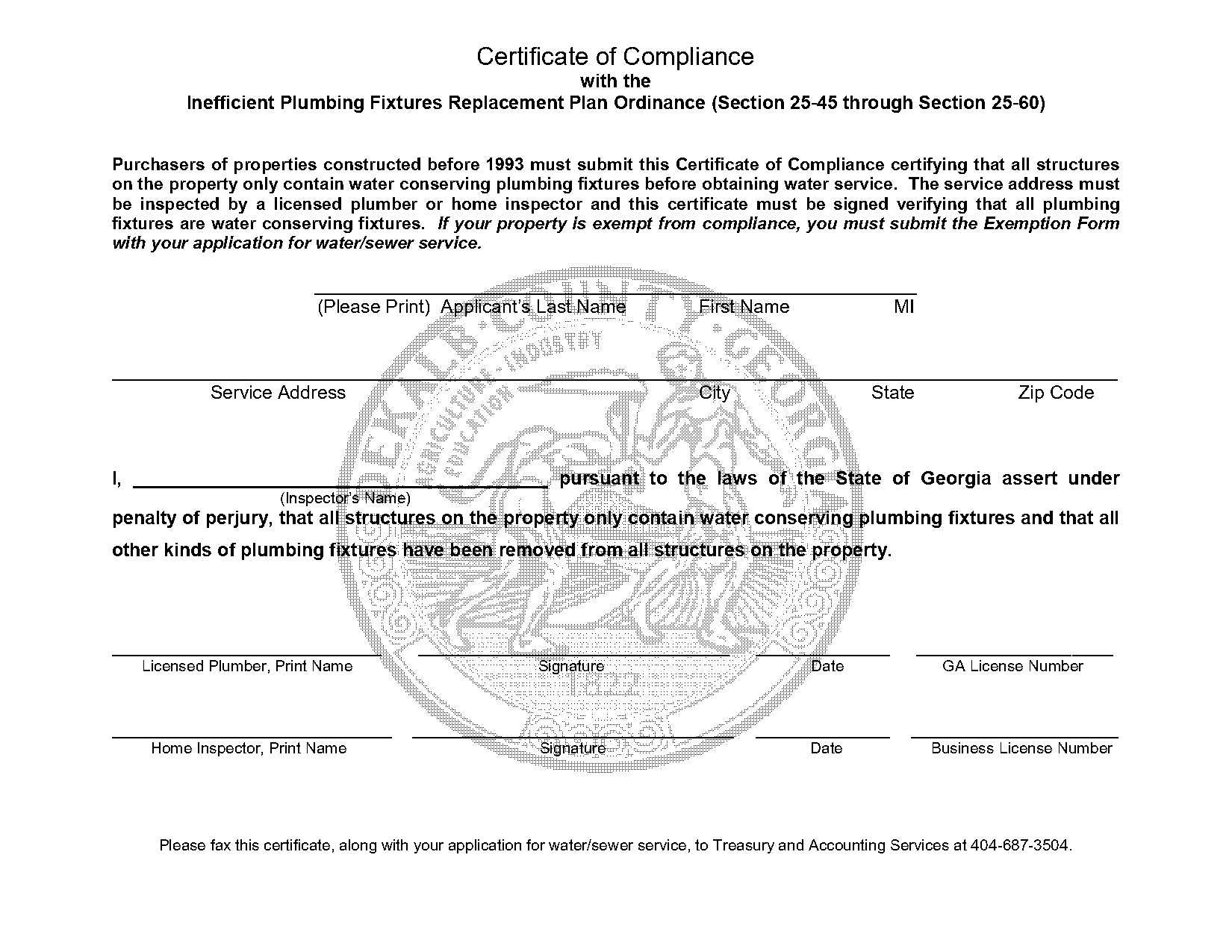 exemption form dekalb county water