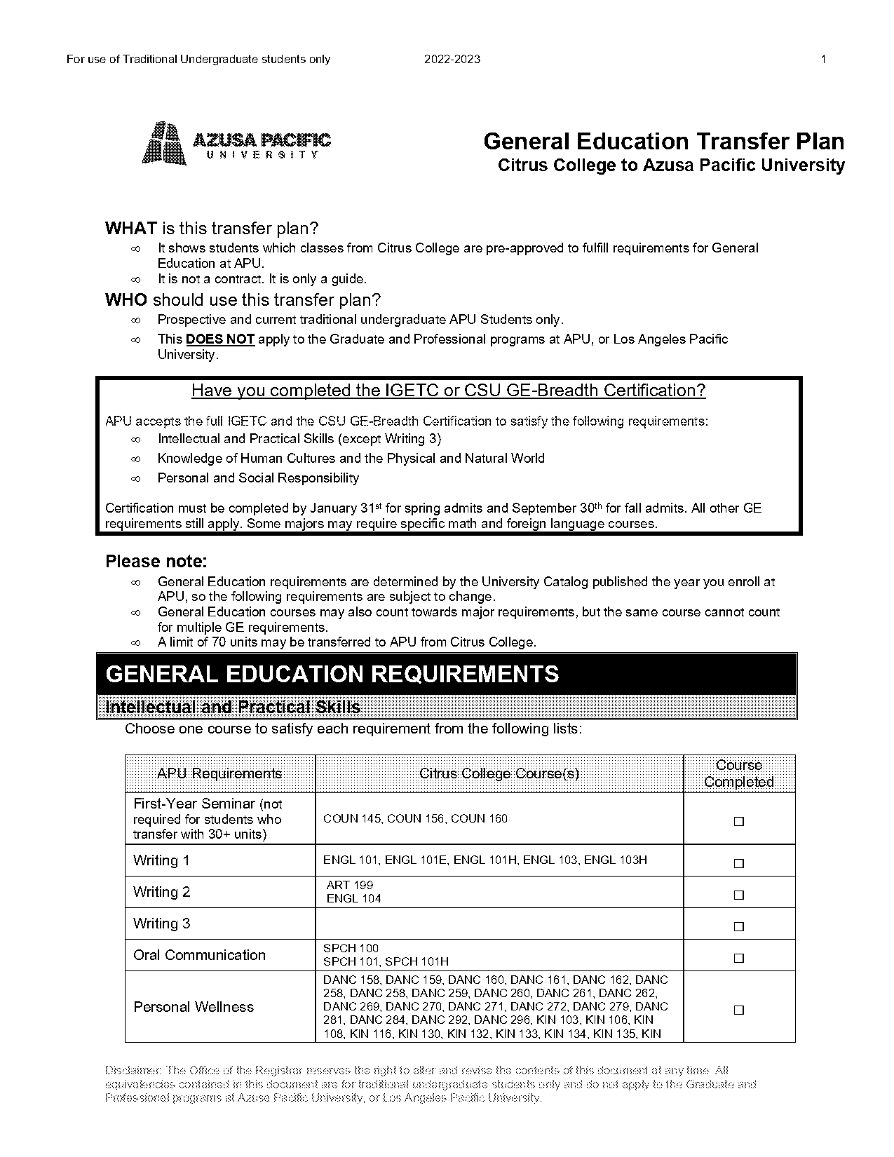 csu transfer requirements citrus college