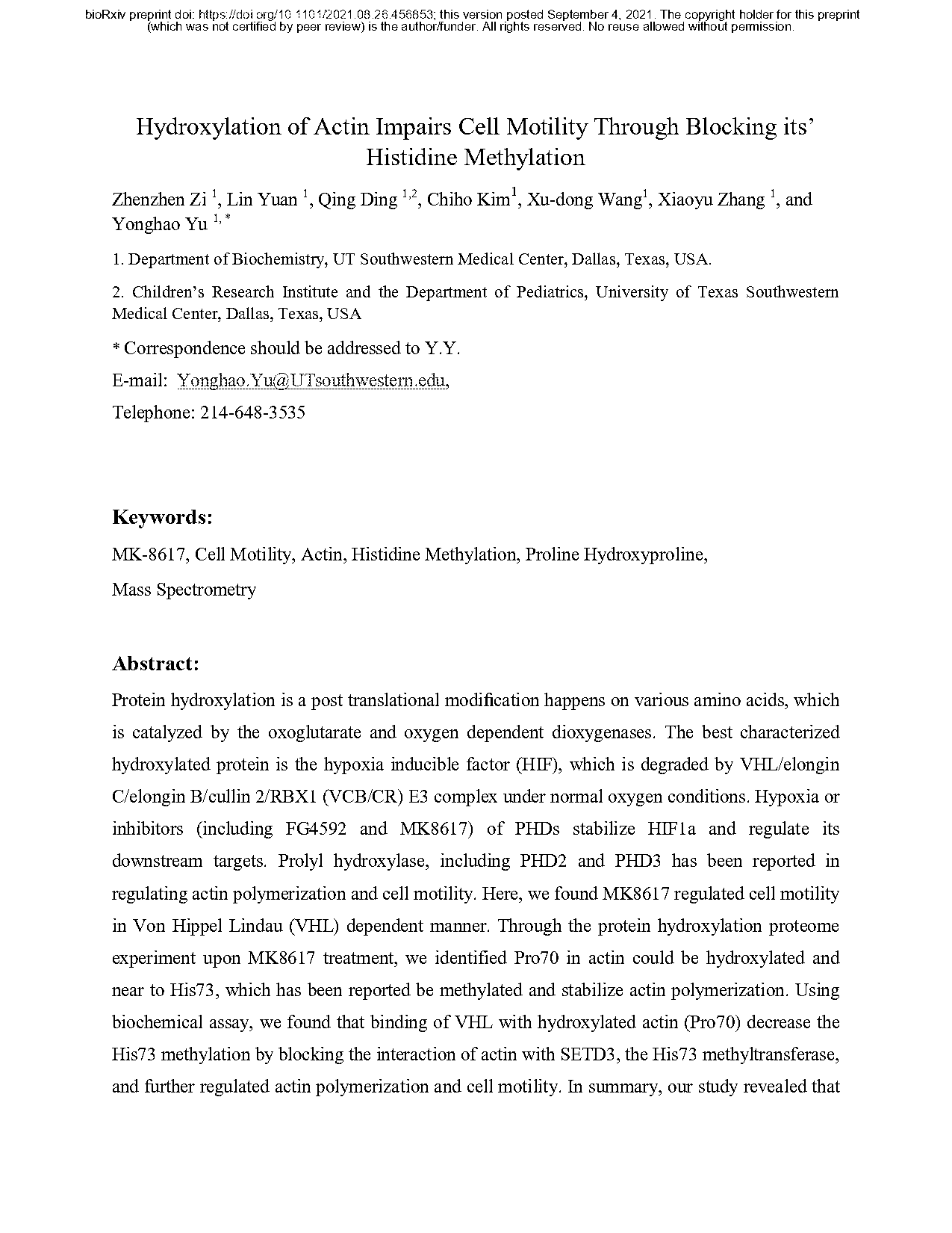 hydroxylation post translational modification