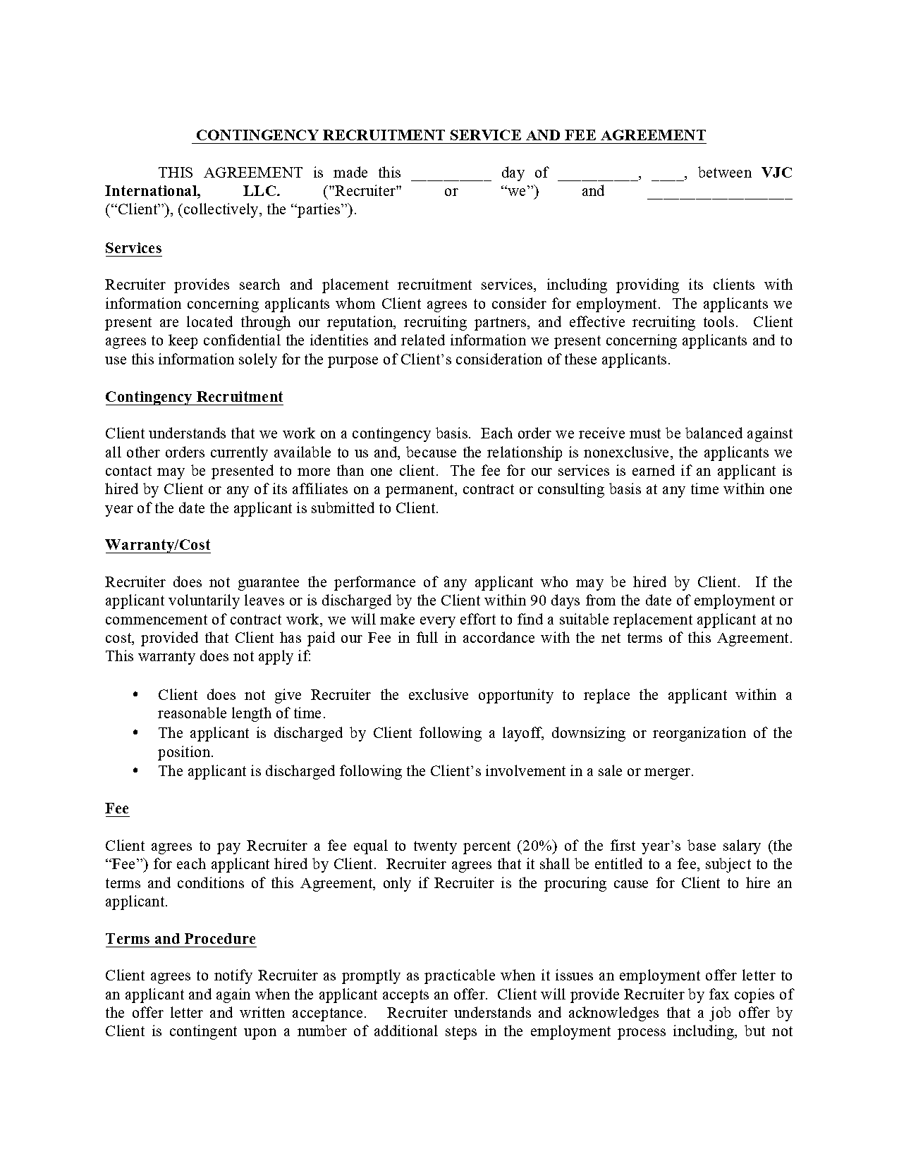 recruitment agency agreement sample