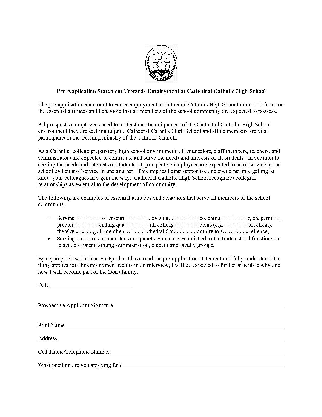 catholic high school applications