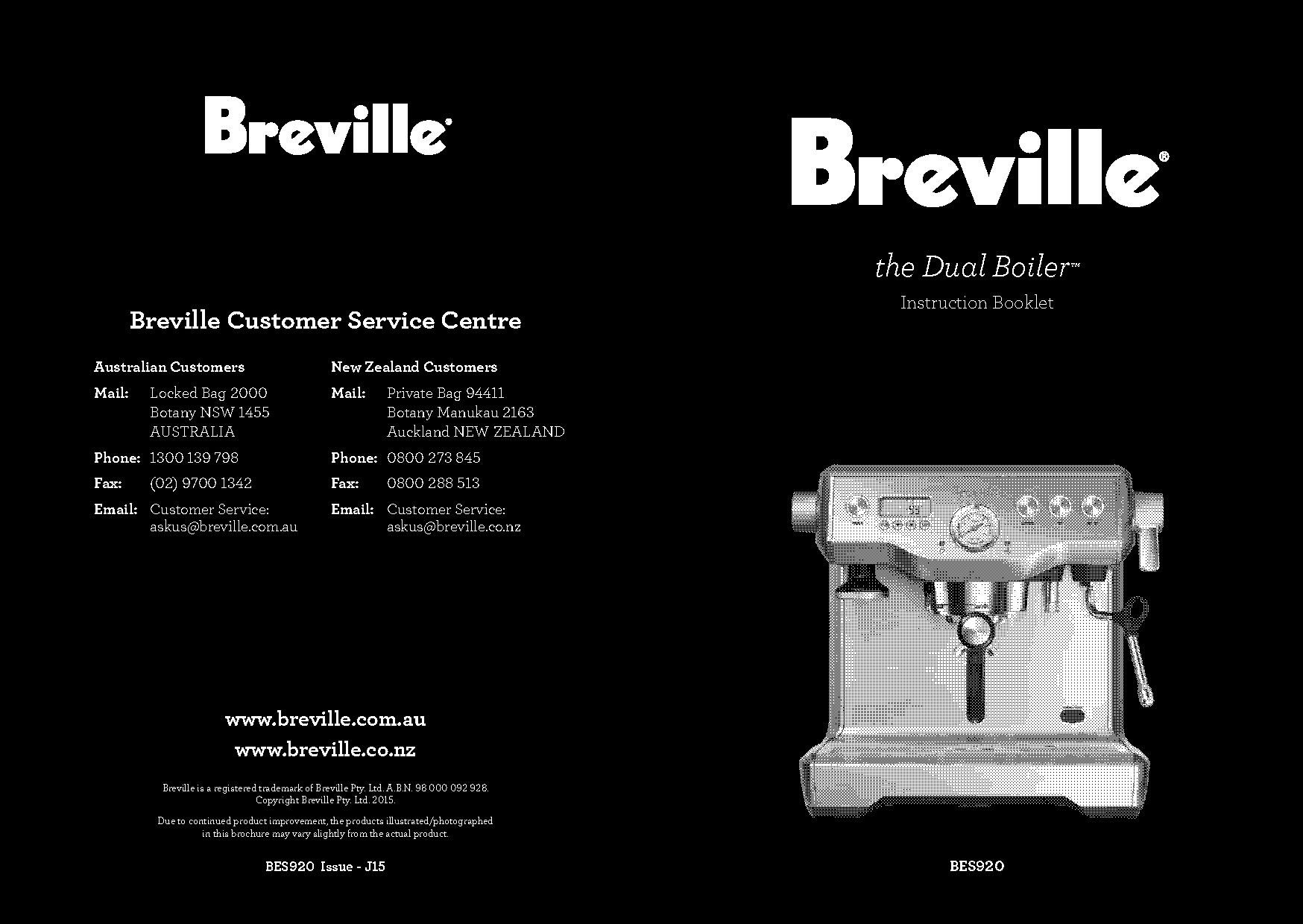 breville dual boiler coffee machine instructions