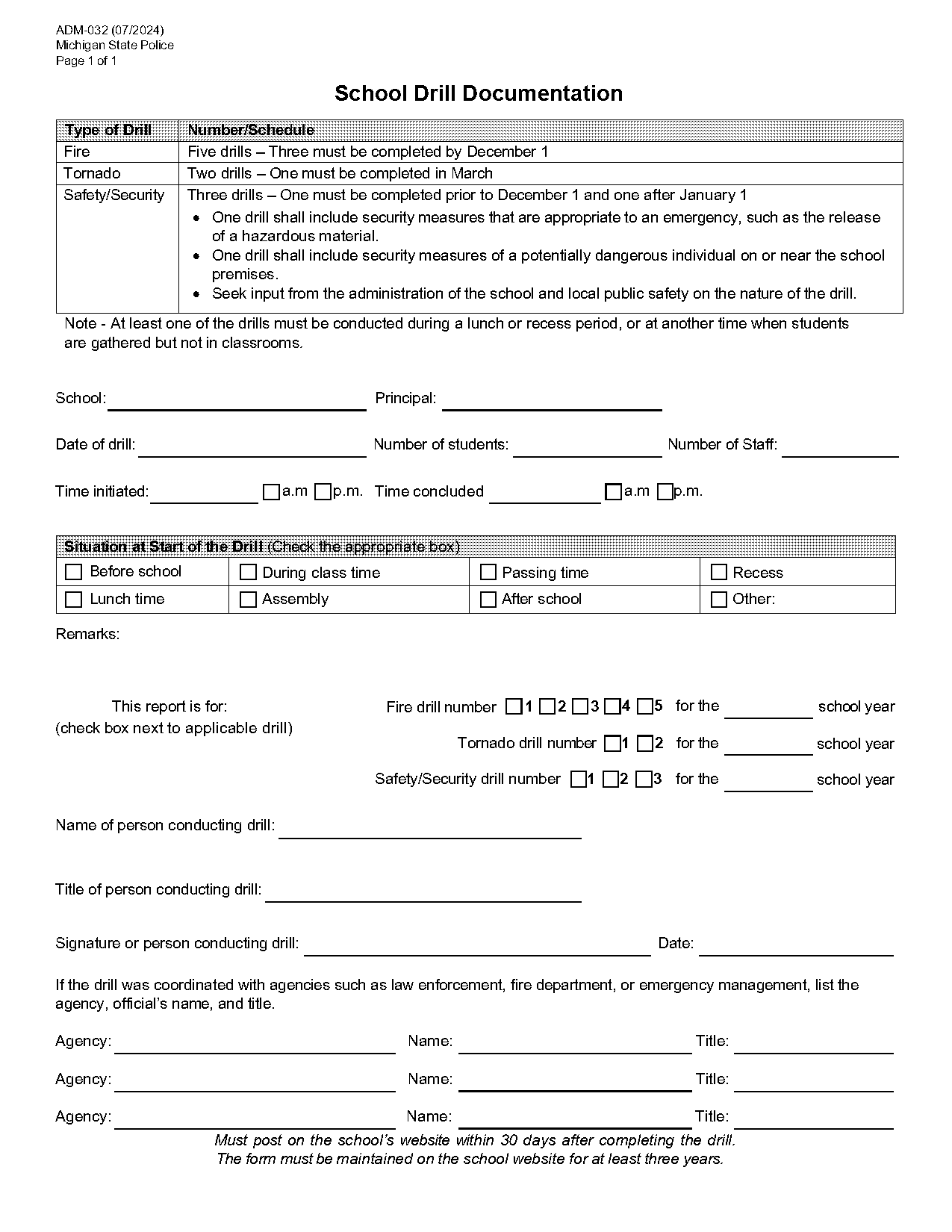 fire drill forms for schools