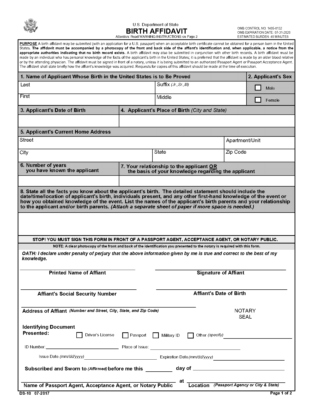 dept of state passport form