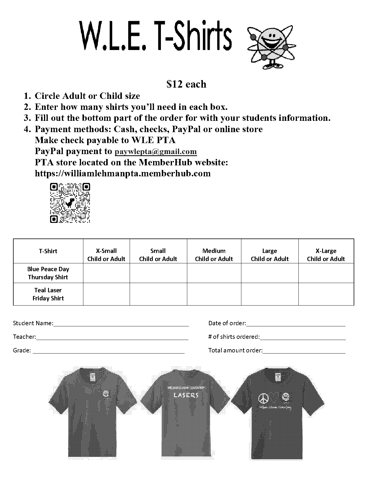 online tshirt order form