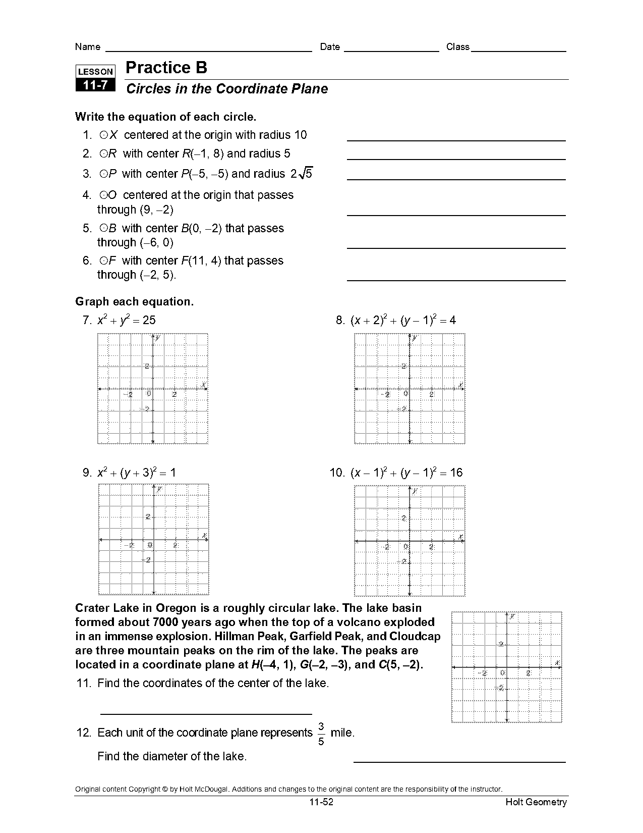 circles in the coordinate plane worksheet