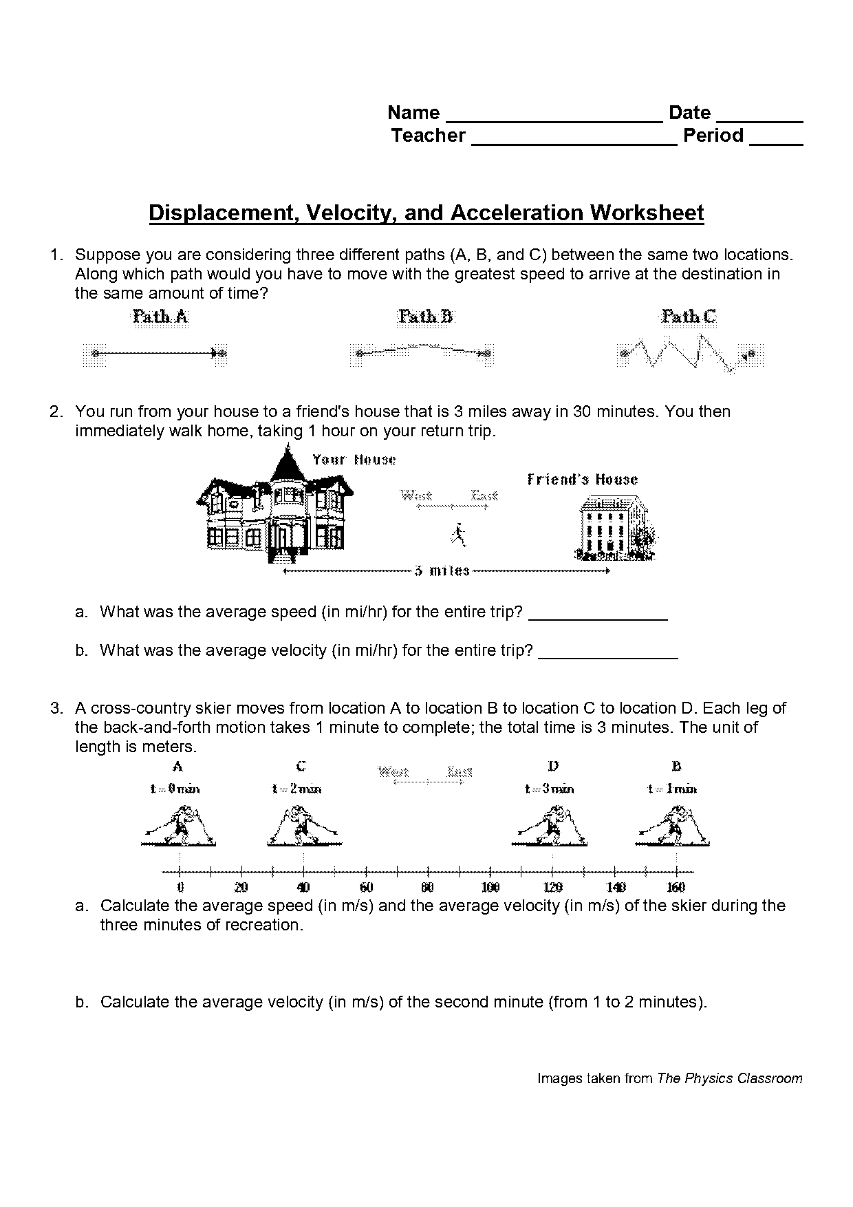 displacement and velocity worksheet pdf