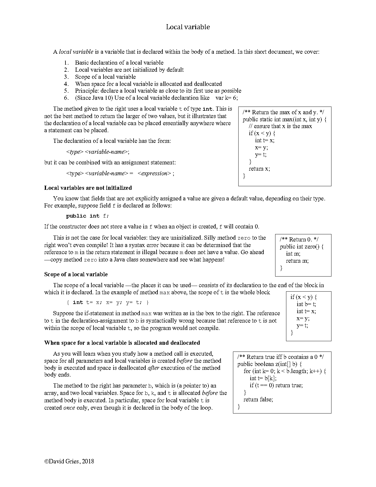 where are the local variables declared in java