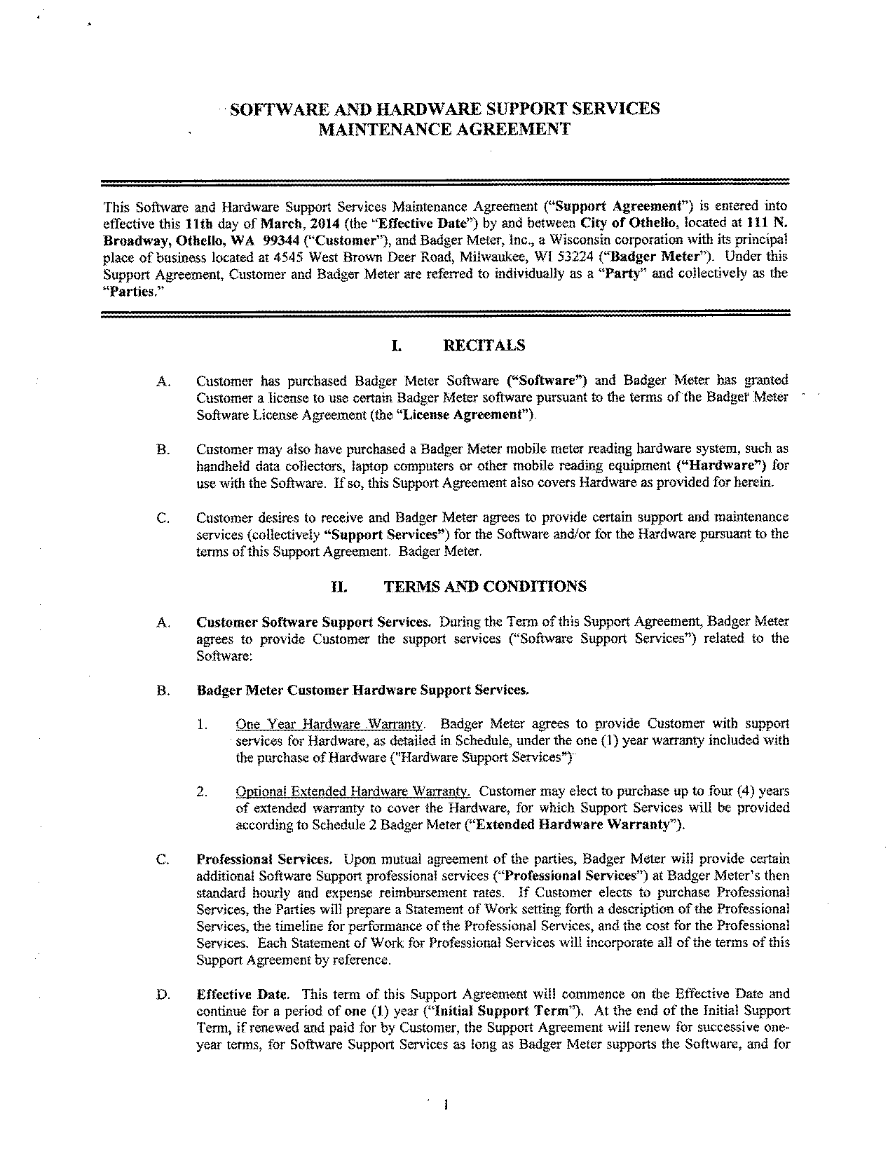 hardware maintenance agreement sample