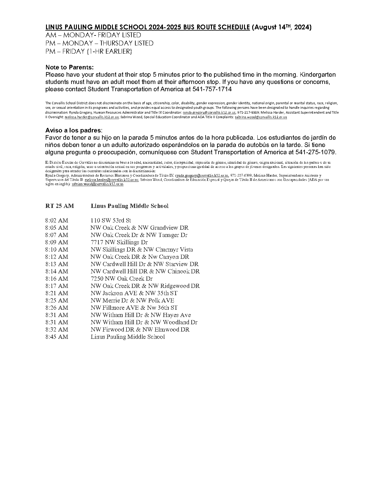 canyon ridge middle school bus schedule