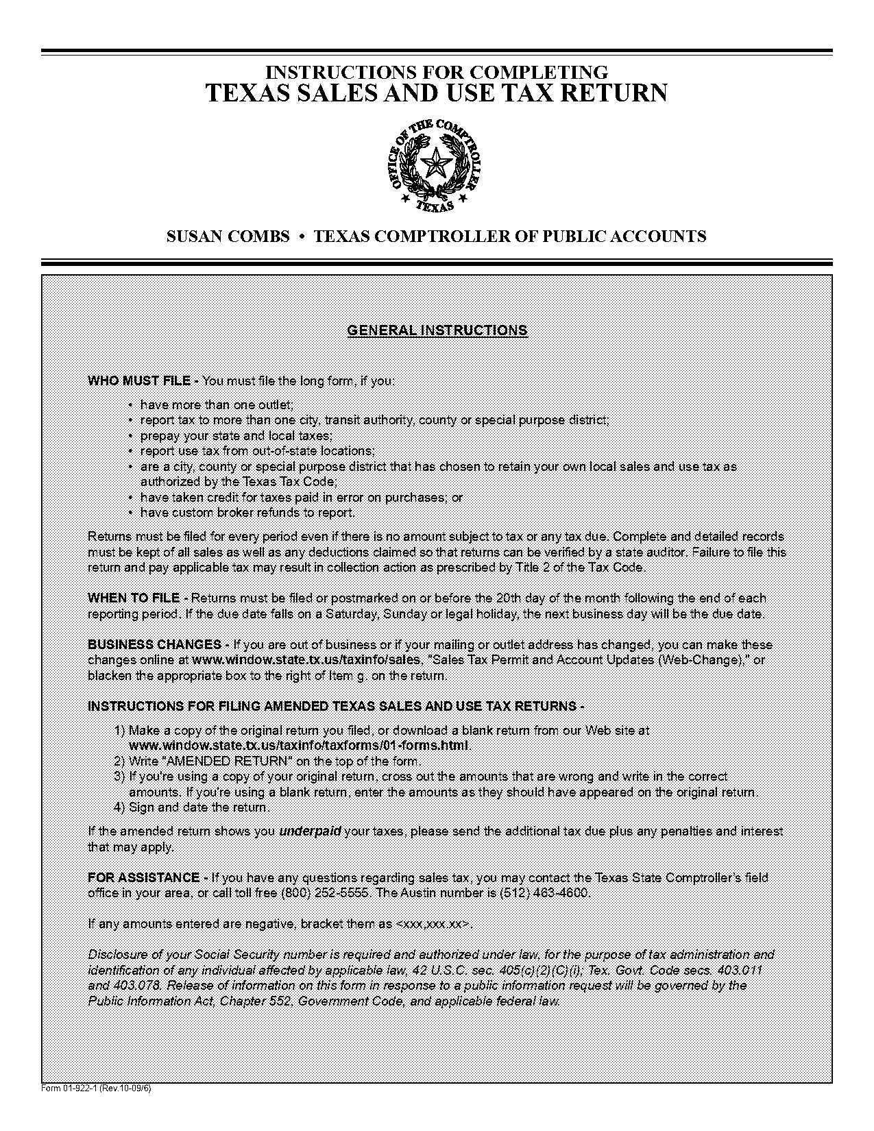 example of a completed texas sales and use return