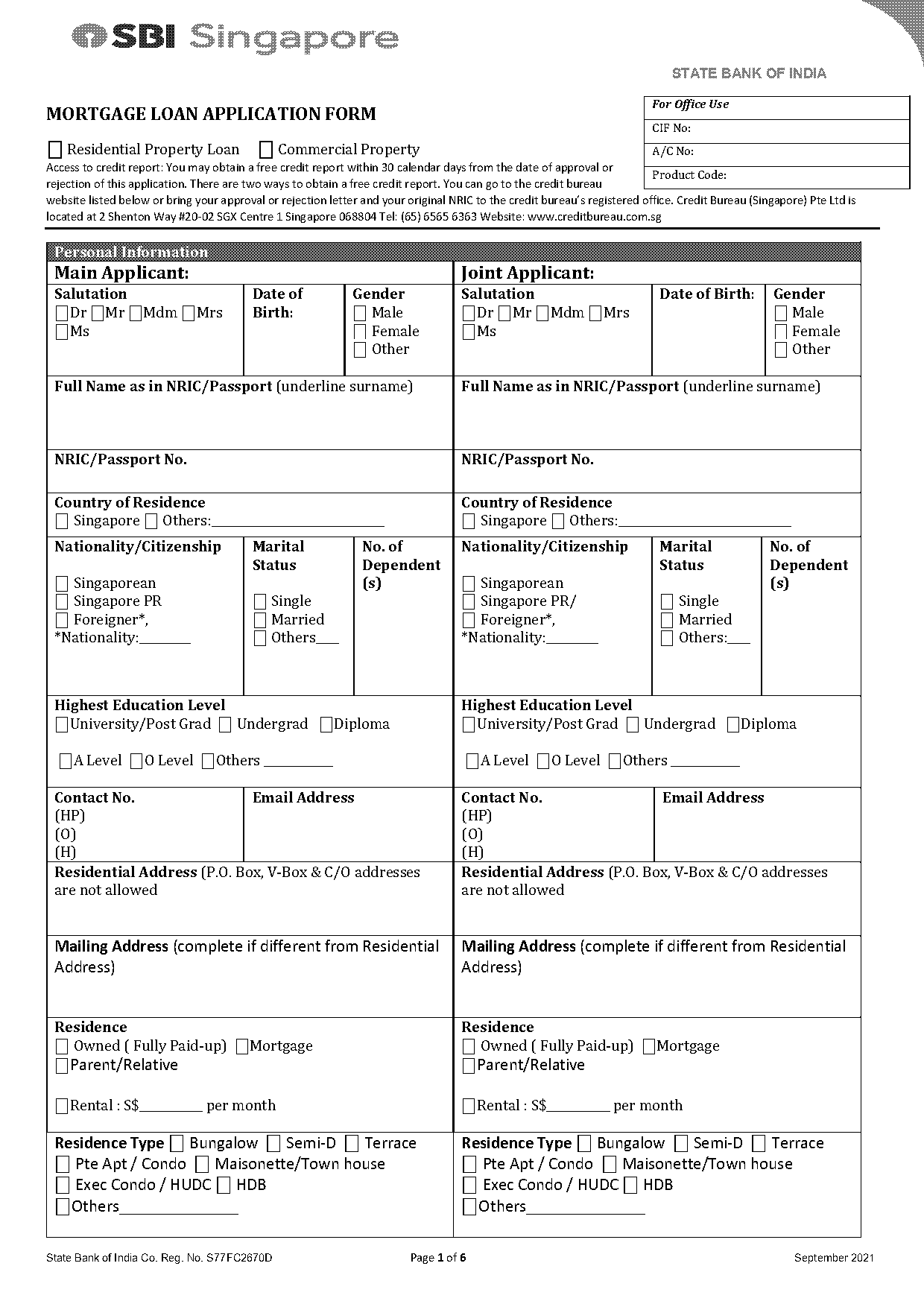 sbi mortgage loan application form pdf