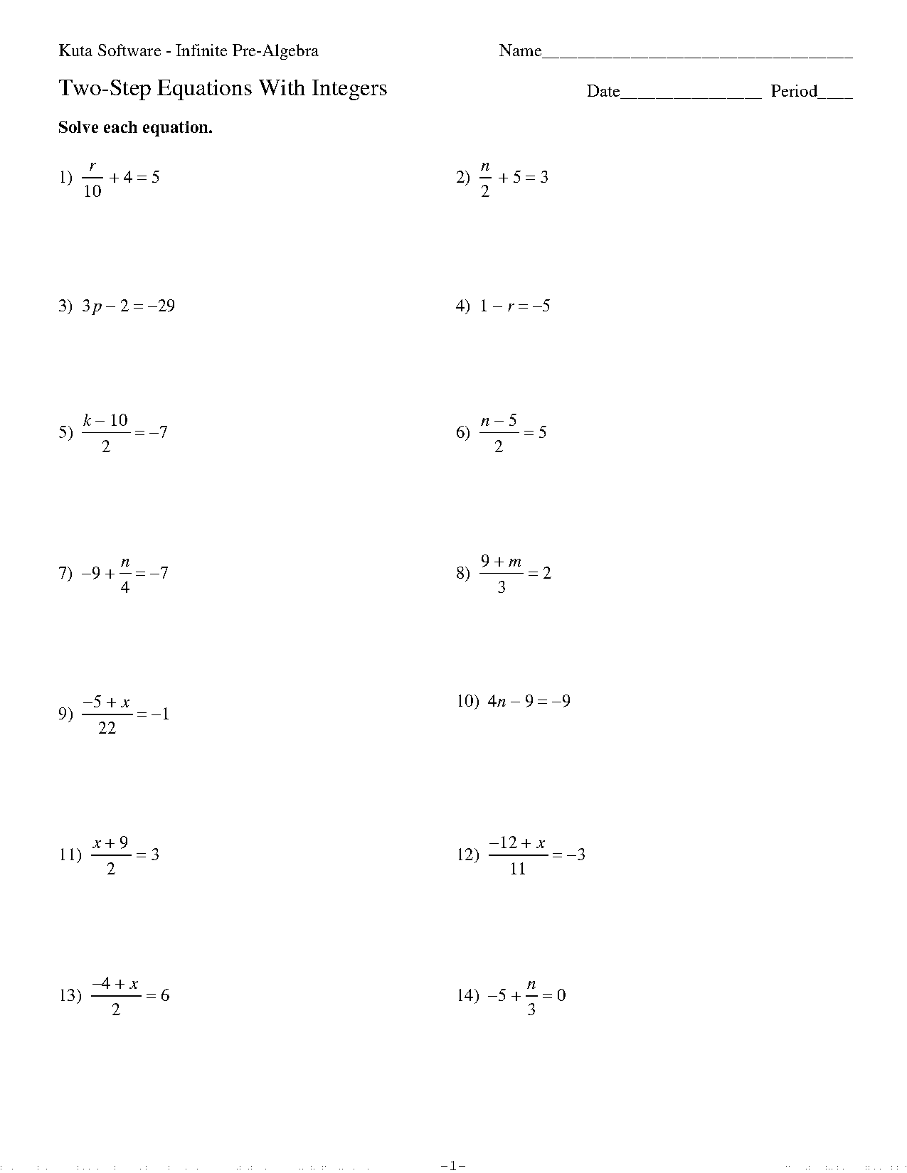 expression and equations integers worksheet