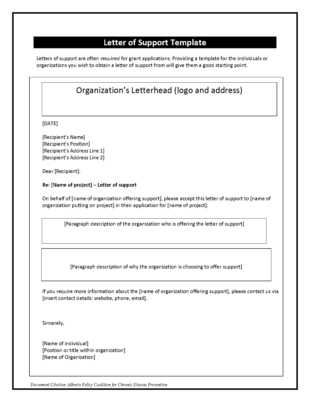 sample letter of support for individual pdf