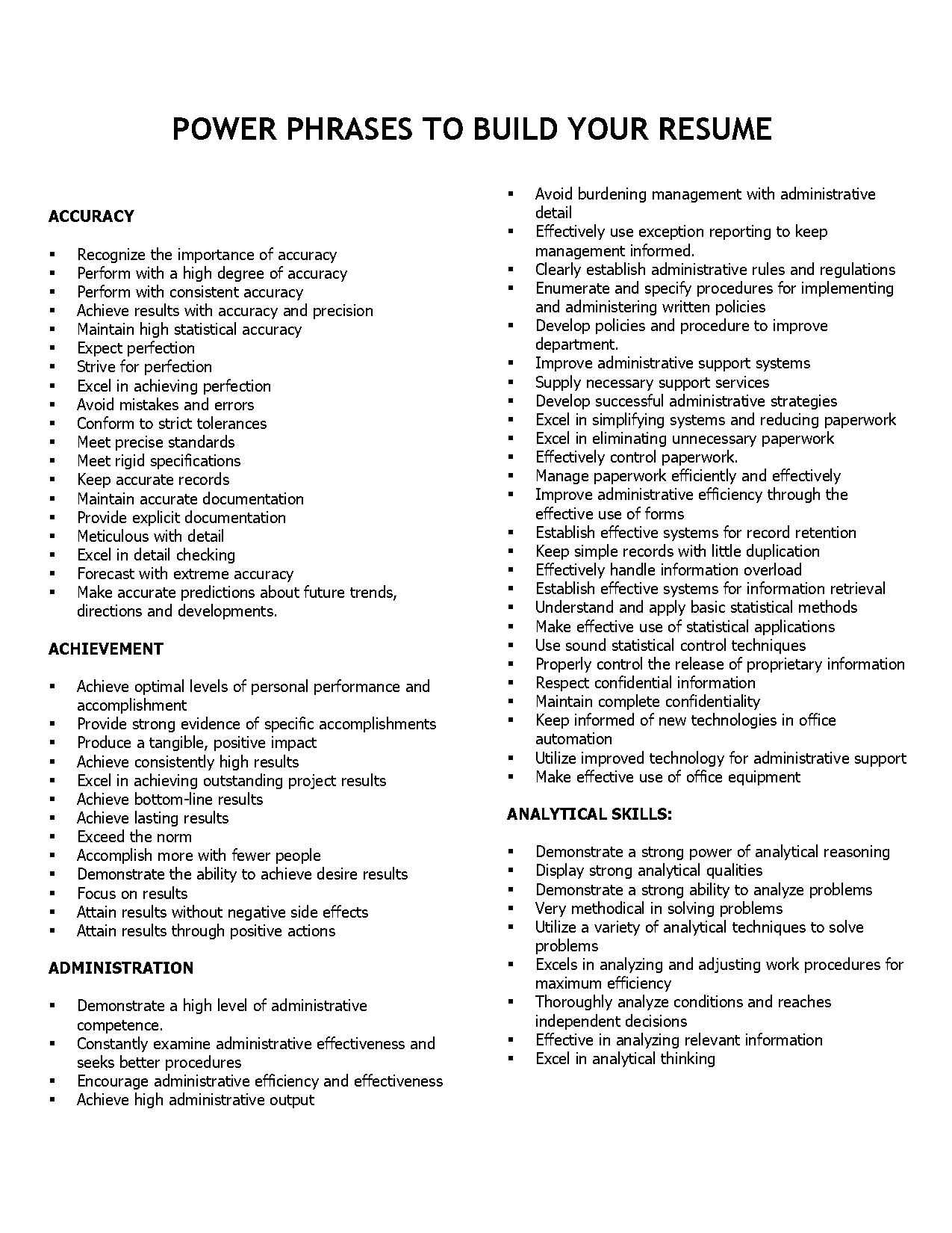 list of personal characteristics for resume